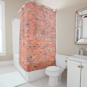 Rideaux De Douche Mur en brique rouge orange vif