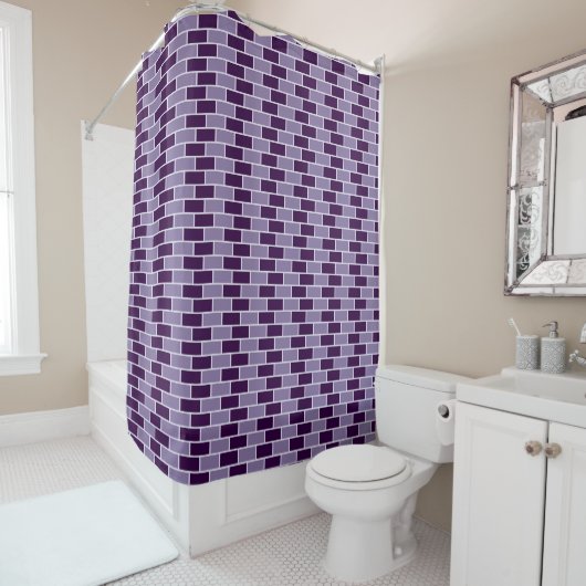 Rideaux De Douche Mur en briques violettes Motif sans couture (En situation)