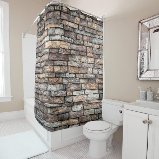 Rideaux De Douche Mur mur de pierre (En situation)