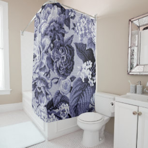 Rideaux De Douche Mûre Toile floral vintage pourpre bleu No.1