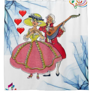 Rideaux De Douche musique de couple victorienne coeurs douche blanch