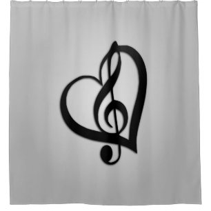 Rideaux De Douche Musique G Clef Heart sur Silver