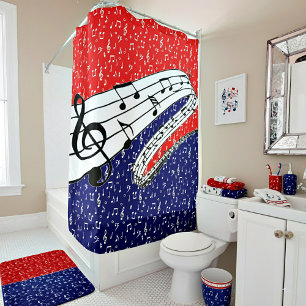 Rideaux De Douche Musique rouge blanc et bleu
