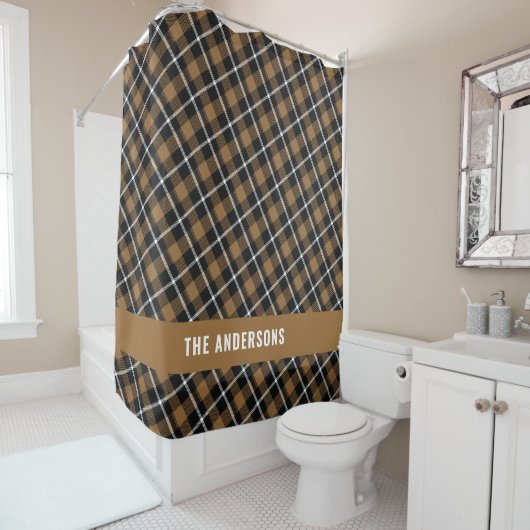 Rideaux De Douche Mustard tartan moderne rustique personnalisé (En situation)