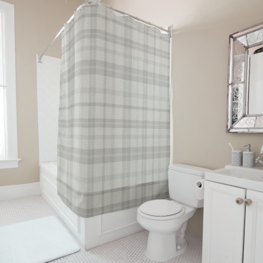 Rideaux De Douche Muted Farmhouse Gray Plaid w/ Linen Texture (En situation)