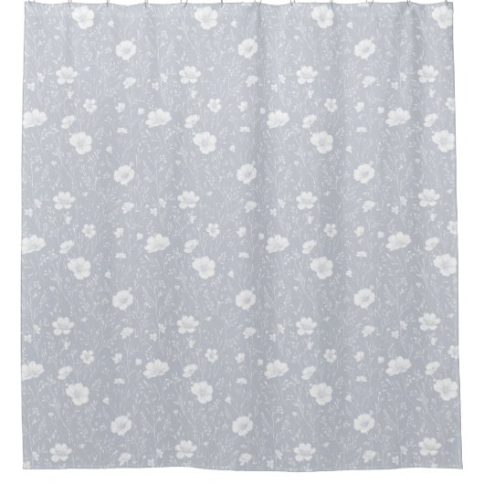 Rideaux De Douche Muted Gray And White Wildflower Pattern (Devant)