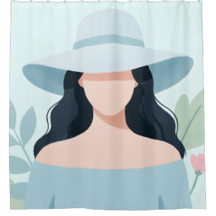 Rideaux De Douche Mystérieuse Femme au Chapeau à Large Bord