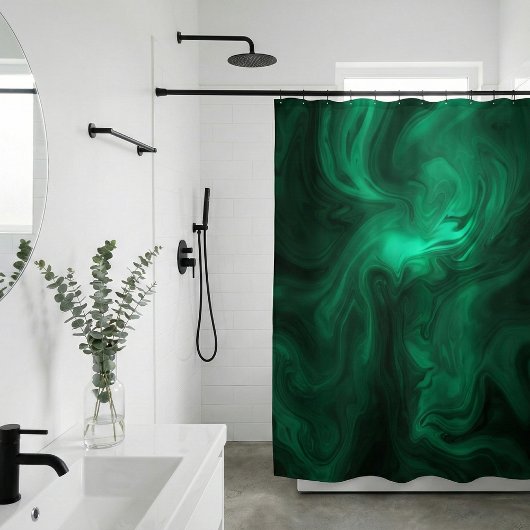 Rideaux De Douche Mystical Emerald Green Swirl Abstract