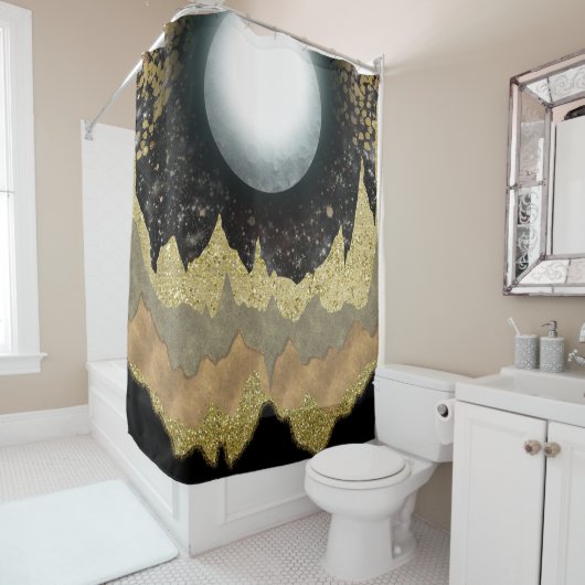 Rideaux De Douche Mystical Moon Gold Mountains Paysage moderne Glam (En situation)