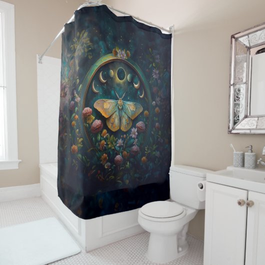 Rideaux De Douche Mystical Moth and Moon Phases Portal Art LARGE (En situation)