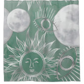 Rideaux De Douche Mystique solaire | Dusty Green Silver Moon Stars S (Devant)