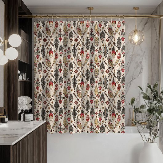 Rideaux De Douche Native-Inspired Curtain Tribal Arrows and Feathers