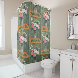 Rideaux De Douche Nature morte florale rose vintage de Henri Roussea