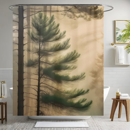 Rideaux De Douche Nature paisible Pin Arbre Foggy Jungle