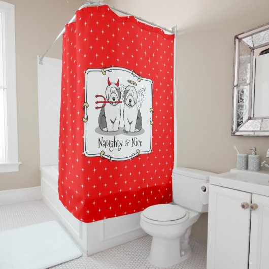 Rideaux De Douche Naughty & Nice Old English Sheepdogs (Grey 1) (En situation)