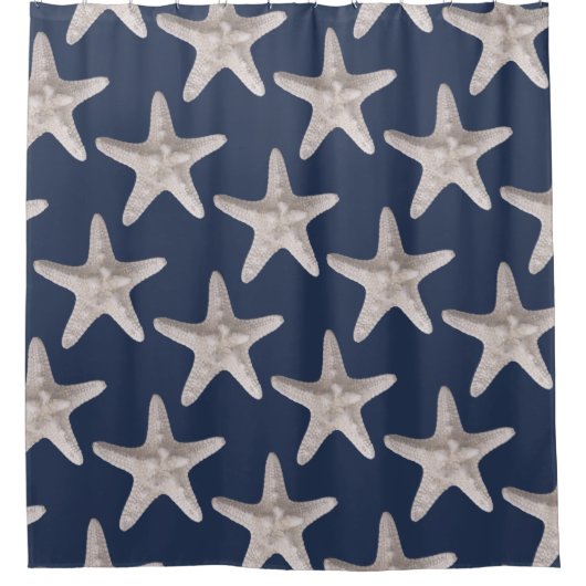 Rideaux De Douche Nautical Beach Starfish Navy Blue Shotain (Devant)