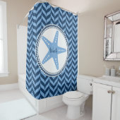 Rideaux De Douche Nautical Blue Starfish côtier (En situation)