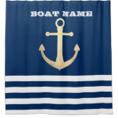 Rideaux De Douche Nautical, Gold Anchor Navy Blue Striped (Devant)