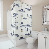 Rideaux De Douche Nautical Lighthouse Coastal Blue Pattern (1) (En situation)