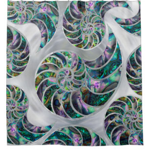 Rideaux De Douche Nautilus Shell Abalone et Pearl