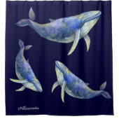 Rideaux De Douche Nautique Bleu Baleine Aquarelle Blanc Nom du bois (Devant)
