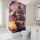 Rideaux De Douche Navire pirate au lever/coucher du soleil (En situation)
