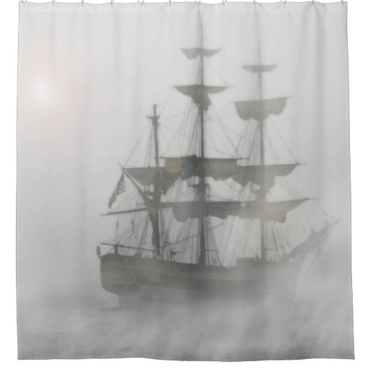Rideaux De Douche Navire pirate gris, brouillard gris (Devant)