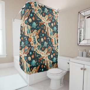 Rideaux De Douche Navires-fusée vintages pour engins spatiaux Motif 