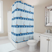 Rideaux De Douche Navires nautiques Roue Ancre Bleu Blancs (En situation)