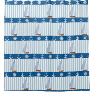 Rideaux De Douche Navires nautiques Roue Ancre Bleu Blancs