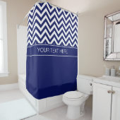 Rideaux De Douche Navy Blanc LG Chevron CB Navy Monogramme (En situation)