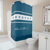 Rideaux De Douche Navy Blue White Stripes Shops Fish Beach House (En situation)