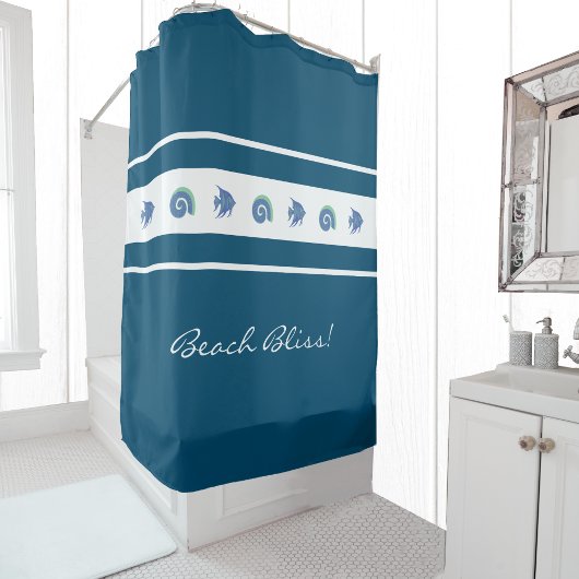 Rideaux De Douche Navy Blue White Stripes Shops Fish Beach House