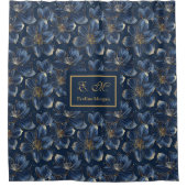 Rideaux De Douche Navy Gold Flowers Shower Curtain Lux Minimalist (Devant)