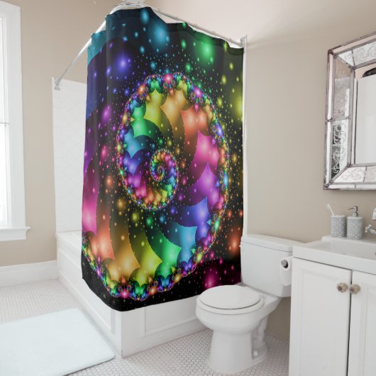 Rideaux De Douche Nébuleuse en spirale d'arc-en-ciel de fractale (En situation)