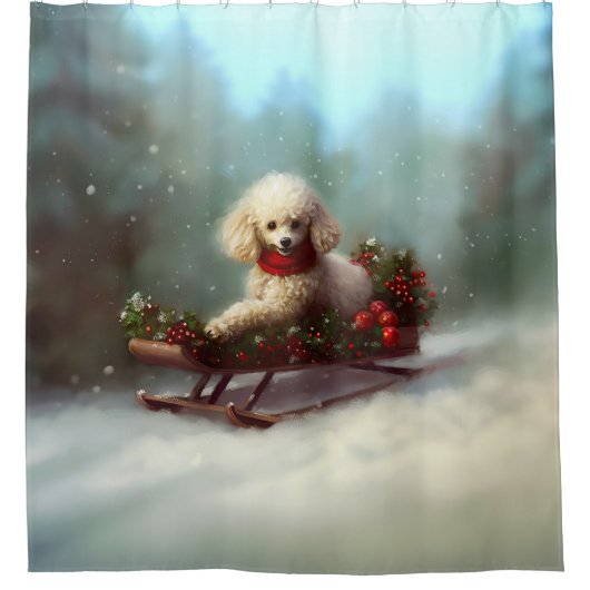 Rideaux De Douche Neige de Noël caniche hiver (Devant)