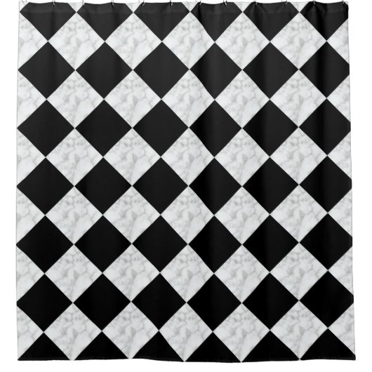 Rideaux De Douche Neo Deco Black and Faux White Marble Checkerboard (Devant)