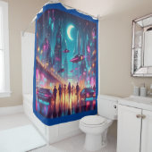 Rideaux De Douche Neon Cityscape (En situation)