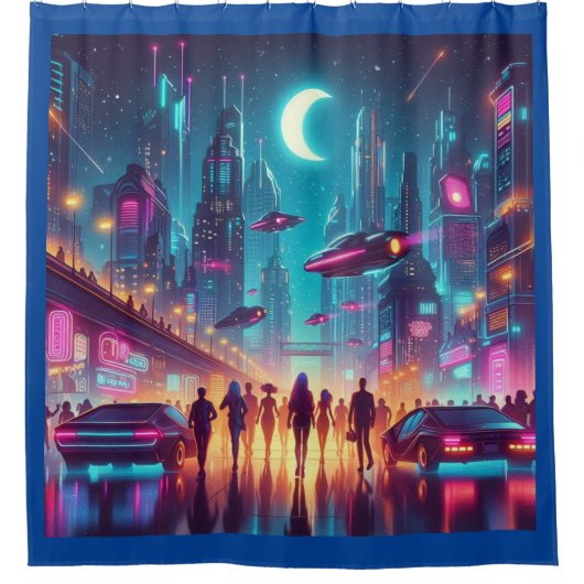 Rideaux De Douche Neon Cityscape (Devant)