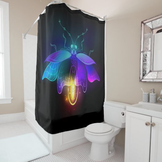 Rideaux De Douche Neon Firefly sur noir (En situation)