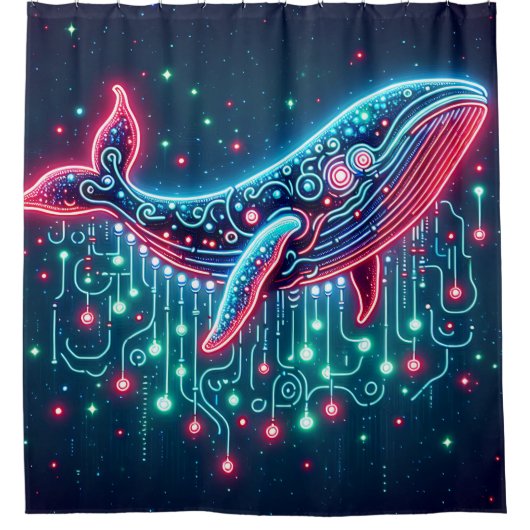 Rideaux De Douche "Neon Ocean Rhythms - Retro Whale Art" (Devant)