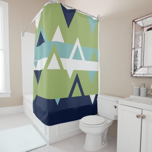 Rideaux De Douche Neptune, Coquillages, Green et Navy (En situation)