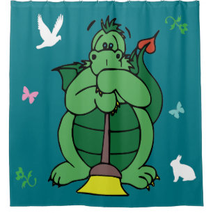 Rideaux De Douche Nettoyer le dragon avec la chambre en regardant su