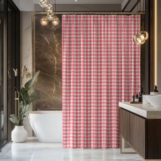 Rideaux De Douche New Home Shower Curtain Red Black Plaid Accent