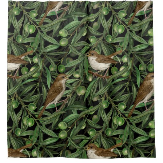 Rideaux De Douche Nightingales dans l'olivier 3 (Devant)