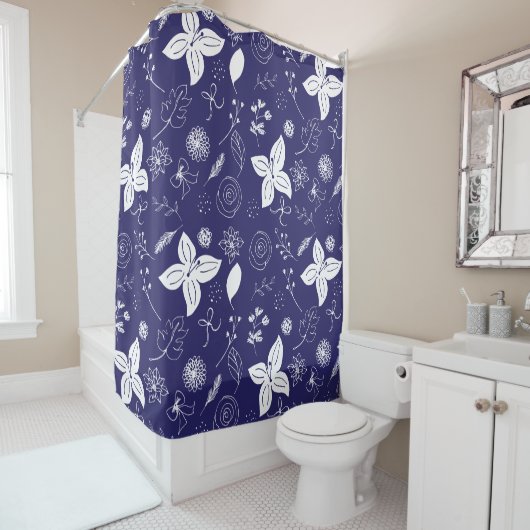 Rideaux De Douche Noël bleu marine (En situation)