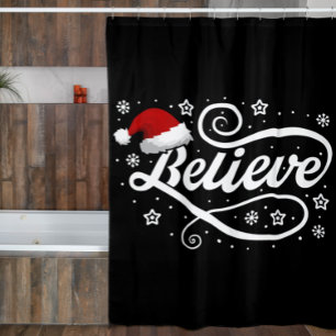Rideaux De Douche Noël Croire Père Noël - Noir de chapeau de Père No
