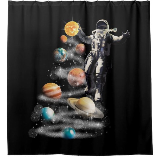 Rideaux De Douche Noël dans le système solaire spatial L'astronaute (Devant)