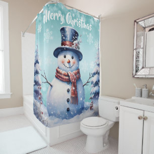 Rideaux De Douche Noël de la forêt d'hiver Sarcelle