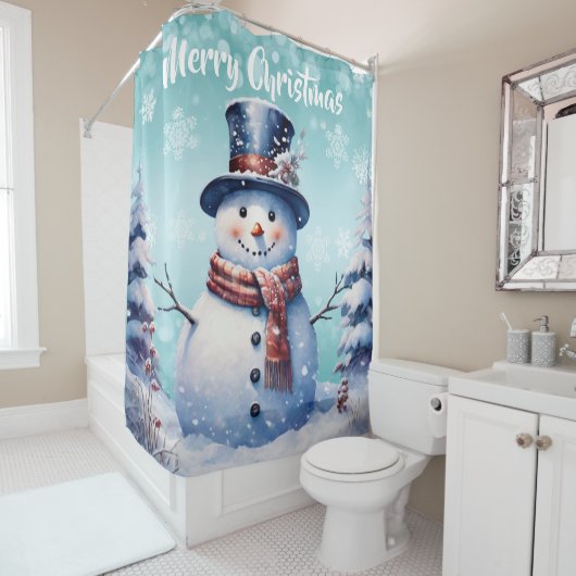 Rideaux De Douche Noël de la forêt d'hiver | Sarcelle (En situation)